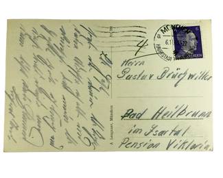 WWII German Third Reich RPPC Postcard: Munich Ehrentempel SS Honor Guard, 1930s Hindenburg Stamp, Propaganda Postmark, Kurrent Script