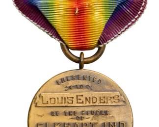 WWI Elkhart, Indiana "They Did Not Pass" Patriotic Service Medal Awarded to Louis Enders