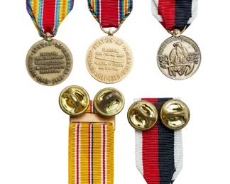 Lot of 5 WWII Era US Miniature Medals - Victory, American Campaign, Asiatic-Pacific Campaign, Navy Occupation Service, Marine Corps Occupation