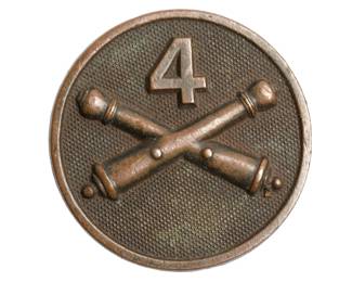 Authentic Late 19th Century US Army 4th Artillery Regiment Collar Disc Insignia - Post Civil War Spanish-American War Era Militaria - Antique Military Uniform