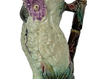 Antique Majolica Parrot Pitcher, Late 19th Century, Figural Bird Water Jug, Victorian Era