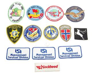RARE 1985 RAF 27 Sqn Green Flag Patch w/ Note + Lot of 12 USAF, Contractor & Police Patches