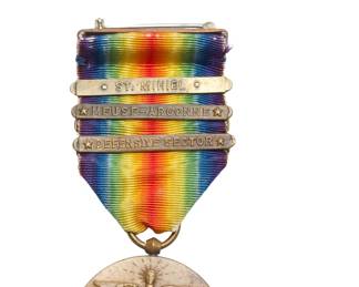 WWI Victory Medal with 3 Battle Clasps: St. Mihiel, Meuse-Argonne, Defensive Sector - Plus Ribbon Bars