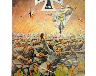 WWI German Postcard Propaganda Feldpostkarte 1915, Artist Arthur Thiele, RARE Unit Cachet Feld-Maschinengewehr-Zug 73, Pionier on Eastern Front