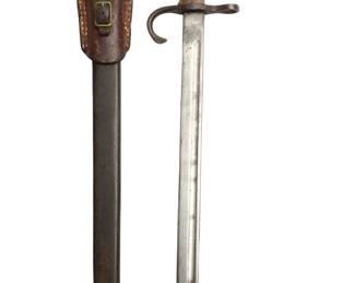 Antique French M1866 Gendarmerie Carbine Bayonet, Official Shortened Variant with Matching Scabbard & Frog