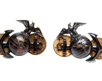 Authentic Pair USMC Marine Corps Enlisted Dress Blue Collar Emblems EGA Eagle Globe Anchor Insignia Military Memorabilia Pinbacks