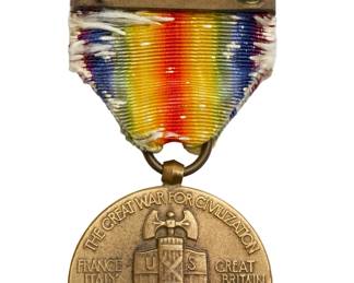 WWI Victory Medal with Ribbon Bar, Art Metal Works, Medal Maker Marked