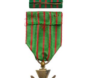 WWI French Croix de Guerre Medal Grouping with Ribbon Bar, Commemorative Bar, and Rosette