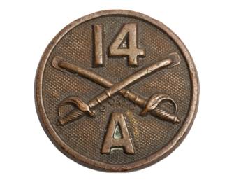 Authentic WWI US Army 14th Cavalry Regiment Troop A Collar Disc - Crossed Sabers Doughboy Insignia