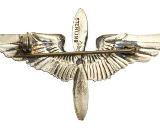 WWII US Army Air Forces Sterling Silver Sweetheart Propeller Wings Brooch Pin
