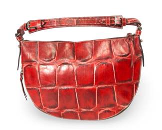 Vintage Dooney & Burke Red Croc Embossed Leather Crescent Bag, J0157750, Authentic