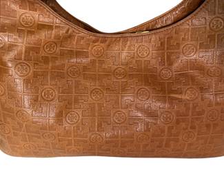 Tory Burch Brown Leather Monogram Shoulder Bag Purse, Gold Tone Hardware