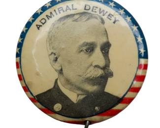Rare 1898 Admiral Dewey Campaign Pin with "Lucky" Claw Charm - Spanish-American War Era Artifact