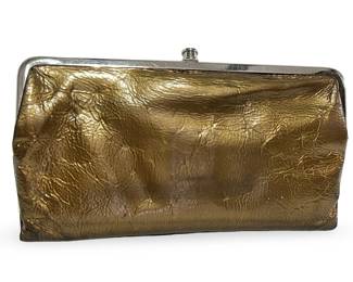 HOBO International "Lauren" Metallic Bronze Leather Clutch Wallet - Silver Hardware