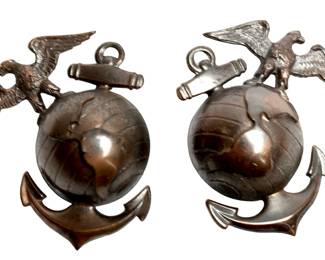 Pair Vintage USMC Marine Corps Collar Insignia Eagle Globe Anchor EGA WWII Korean War Era Pinback
