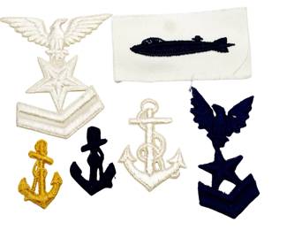 Original WWII & Post-War US Navy Enlisted Insignia Lot - Submarine Dolphins & CPO Anchors