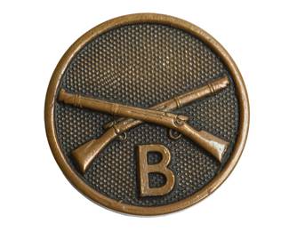 Authentic WWI US Army "B" Blackened Bronze Infantry Collar Disk - Company B (Unassigned/Depot) - Military Collectible