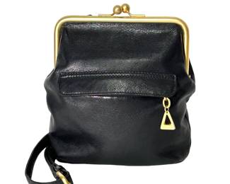 Vintage Americana by Sharif Black Leather Kisslock Closure Shoulder Bag Purse Y2K