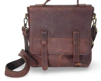 Vintage Dark Brown Leather Satchel Bag, Messenger Style, Gold Tone Hardware