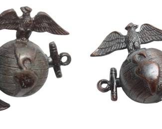 Pair of Vintage US Marine Corps Eagle, Globe, and Anchor (EGA) Insignia - WWI/WWII Era Military Collectibles