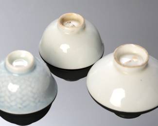 Lot of 3 WWII Japanese Military Porcelain Sake Cups (Sakazuki), Infantry Commemorative