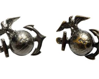 Pair of Vintage US Marine Corps EGA Cap Insignia, Eagle Globe and Anchor, Military Collectibles