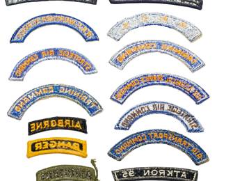 Lot of 14 WWII & Cold War US Military Insignia - USAAF Arcs, Army Ranger & Airborne Tabs, Navy Submarine & Squadron Patches