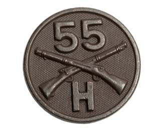 Authentic WWI US Army 55th Infantry Regiment Company H Collar Disc - Crossed Rifles Doughboy Insignia