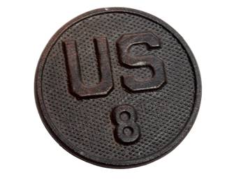 Authentic WWI US Army "US 8" Blackened Bronze Collar Disk - Company M, 8th Infantry Regiment - Military Collectible