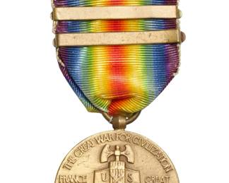 WWI Victory Medal with Meuse-Argonne and Defensive Sector Battle Clasps, Ribbon Bar - US Military History