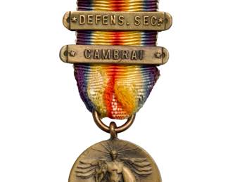 WWI Miniature Victory Medal with Cambrai & Defensive Sector Clasps -