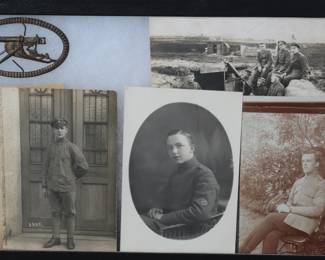 WWI Imperial German Machine Gunner Photograph & Insignia Lot - MG 08 Trench Scene