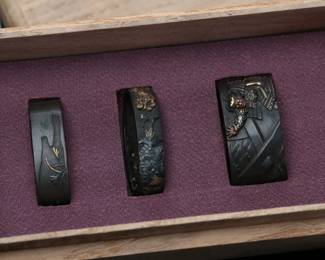 Exceptional Signed YANAGAWA NAOMASA Daisho Fuchi Set & Two Fine Fuchi - Edo Period Samurai Tosogu