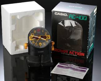 Vintage 1980s Casio AC-100 Stomping Robot Action Alarm Clock CIB, Complete In Box w/ Manual, Japan