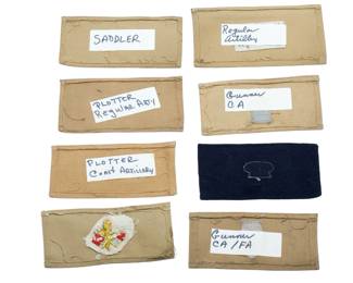 Exceptional Lot of 8 WWI US Army Enlisted Specialty Sleeve Badges with Original ID Labels - Artillery, Signal Corps