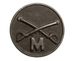 Authentic WWI Era US Army Cavalry Collar Disc - Troop M Crossed Sabers Doughboy Insignia Screwback