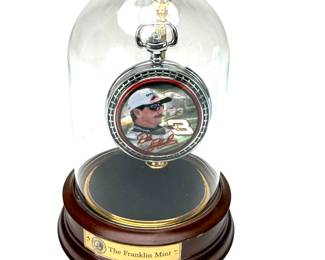 Vintage Dale Earnhardt Sr. "The Intimidator" NASCAR Collector Pocket Watch by The Franklin Mint with Wood Stand & Glass Display Dome