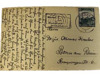 Original WWII German Photo Postcard, Portrait of Wehrmacht Soldier in Helmet, Dated 1936, Bresalu Postmark