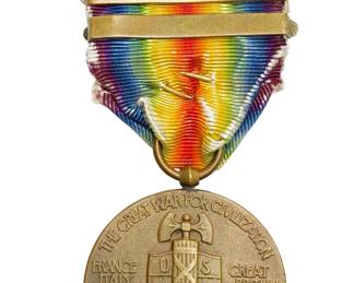 Rare WWI US Victory Medal with 3 Battle Clasps: Champagne-Marne, Aisne-Marne, Defensive Sector & Bronze Citation Star - Authentic Great War Militaria & Valor Award