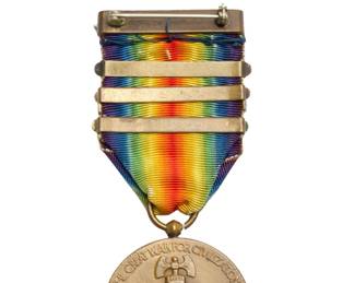WWI Victory Medal with 3 Battle Clasps: St. Mihiel, Meuse-Argonne, Defensive Sector - Plus Ribbon Bars