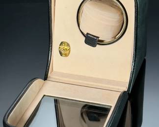 WOLF DESIGNS Single Watch Winder Black Lizard Embossed Travel Case