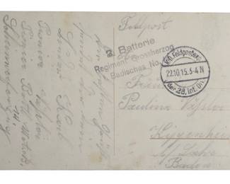 WWI German Postcard Feldpost 1915 DINANT Propaganda Card BADEN PIONEER Searchlight Unit 28th DIV