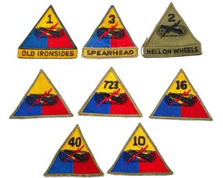 Original WWII US Army Armored Division Patch Collection (8 pcs) - Hell on Wheels, Old Ironsides, Spearhead