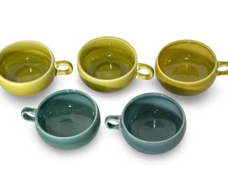 Russel Wright American Modern Cups, Seafoam & Chartreuse, Mid-Century Modern, Set of 5