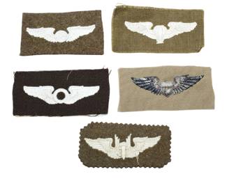 Original WWII USAAF Aircrew Wing Patch Lot (5) - Pilot, Bullion, Observer & Aerial Gunner