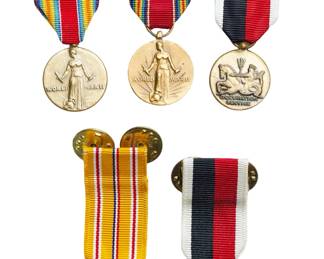 Lot of 5 WWII Era US Miniature Medals - Victory, American Campaign, Asiatic-Pacific Campaign, Navy Occupation Service, Marine Corps Occupation