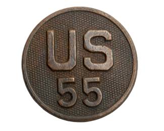 WWI US Army 55th Infantry Regiment Enlisted Collar Disc Unit Number Textured Back Authentic Military Insignia Vintage
