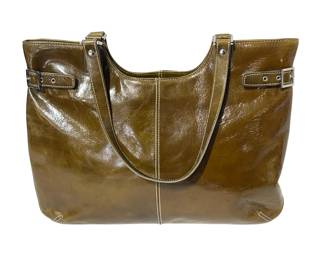 Nordstrom Patent Leather Tote Bag Handbag Purse Olive Green Silver Hardware