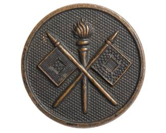 Vintage U.S. Army Signal Corps Enlisted Collar Disk WWII Era Insignia Crossed Flags Torch