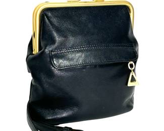 Vintage Americana by Sharif Black Leather Kisslock Closure Shoulder Bag Purse Y2K